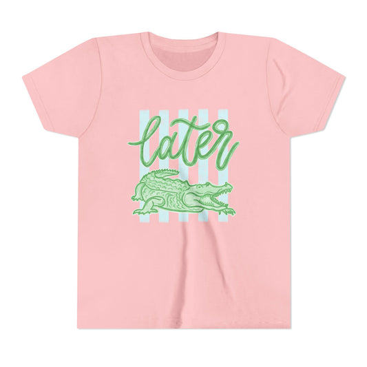 Youth Tee — 'Later' Green Alligator Graphic