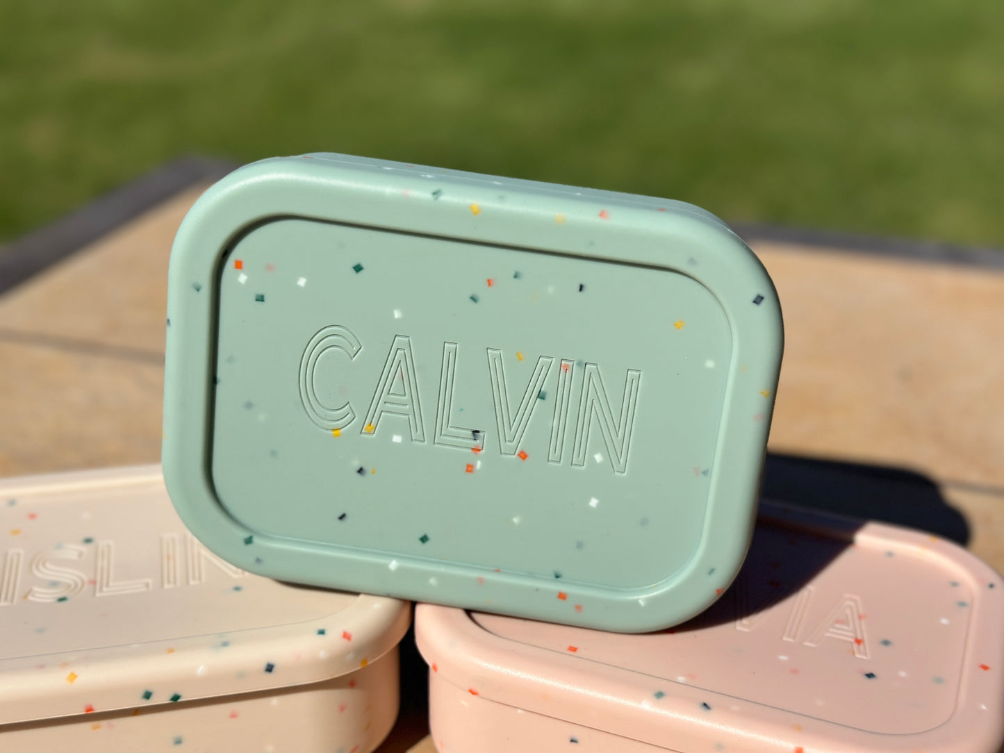 Personalized name silicone Lunch Box for kids, bento box, back to school, daycare snack box, snackle box, gift for child, travel snack tote