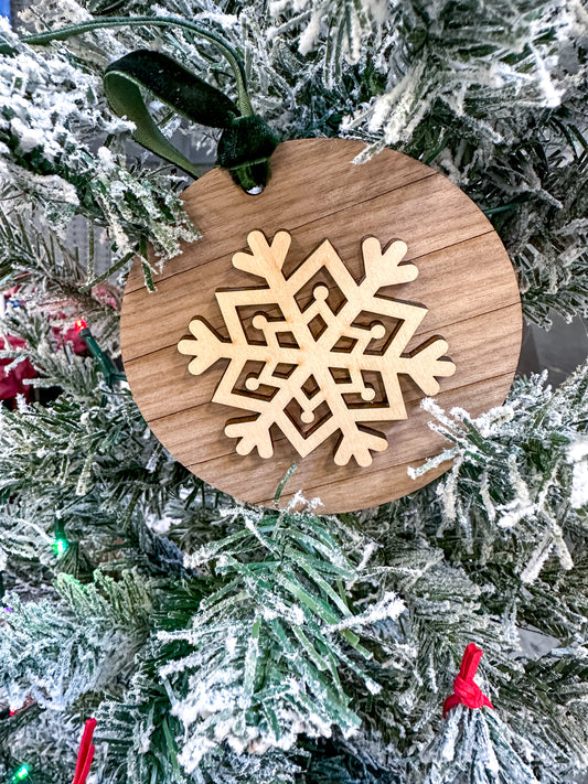 Layered Wood Snowflake Ornament – Rustic Christmas Ornament