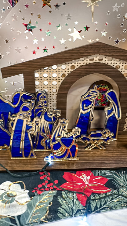 Wood & Acrylic Nativity Set – Layered Christmas Nativity • Stained Glass Effect • Multiple Color Options • Heirloom Display
