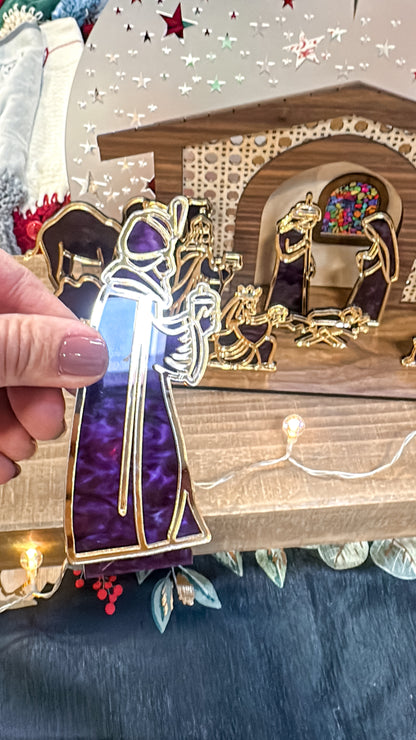 Wood & Acrylic Nativity Set – Layered Christmas Nativity • Stained Glass Effect • Multiple Color Options • Heirloom Display