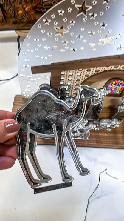 Wood & Acrylic Nativity Set – Layered Christmas Nativity • Stained Glass Effect • Multiple Color Options • Heirloom Display