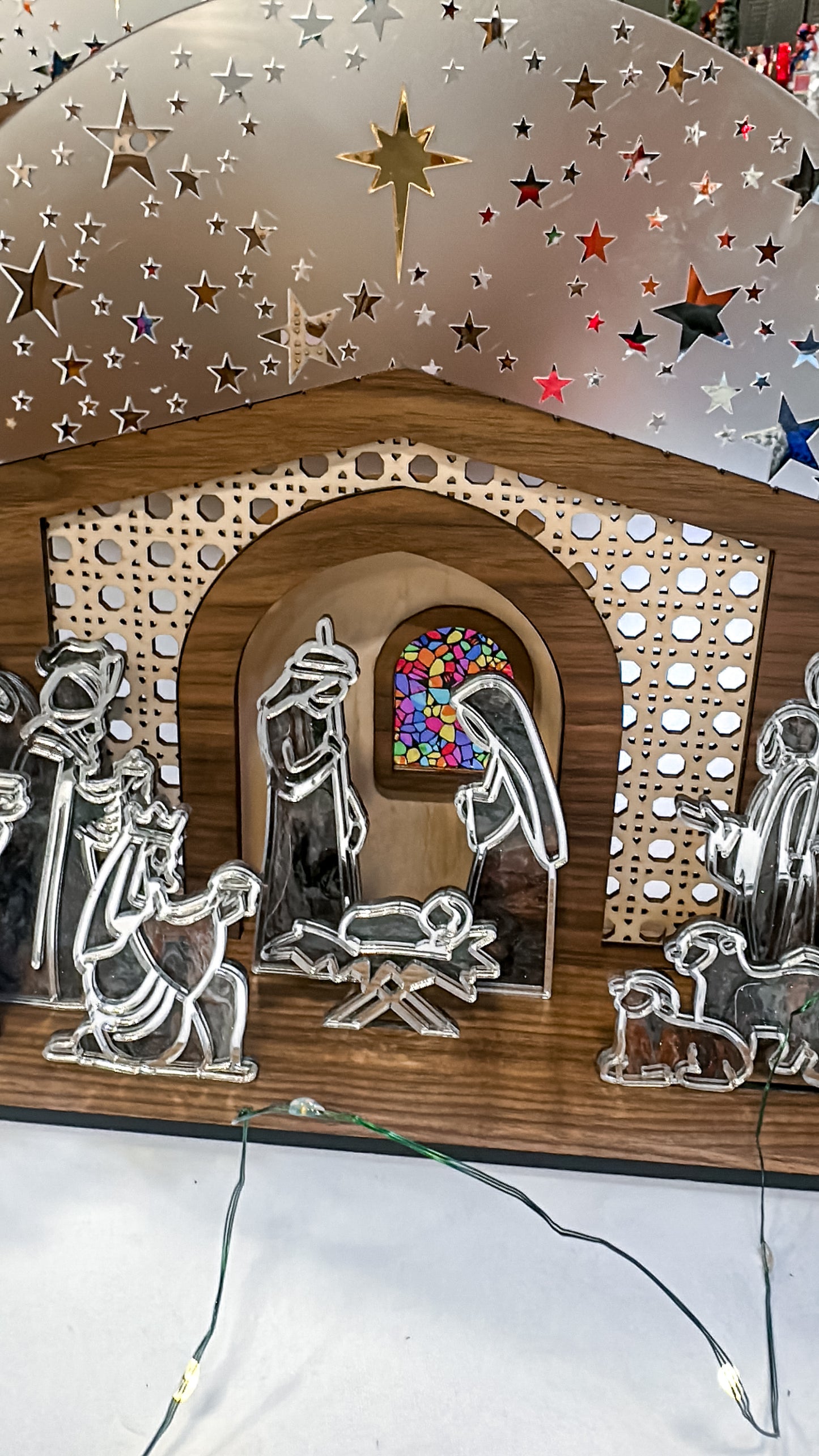 Wood & Acrylic Nativity Set – Layered Christmas Nativity • Stained Glass Effect • Multiple Color Options • Heirloom Display