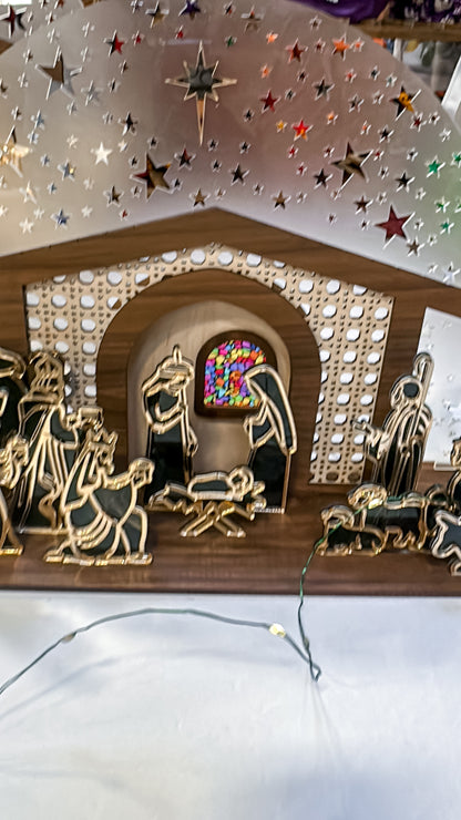 Wood & Acrylic Nativity Set – Layered Christmas Nativity • Stained Glass Effect • Multiple Color Options • Heirloom Display