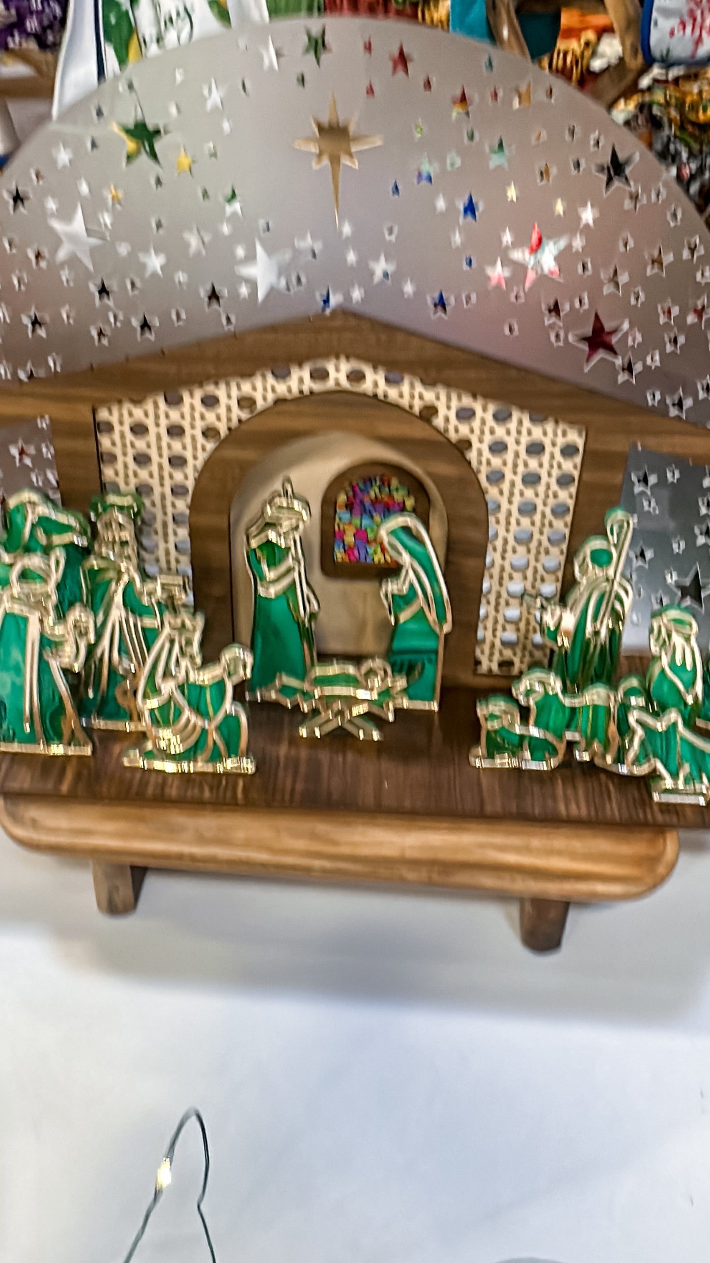 Wood & Acrylic Nativity Set – Layered Christmas Nativity • Stained Glass Effect • Multiple Color Options • Heirloom Display