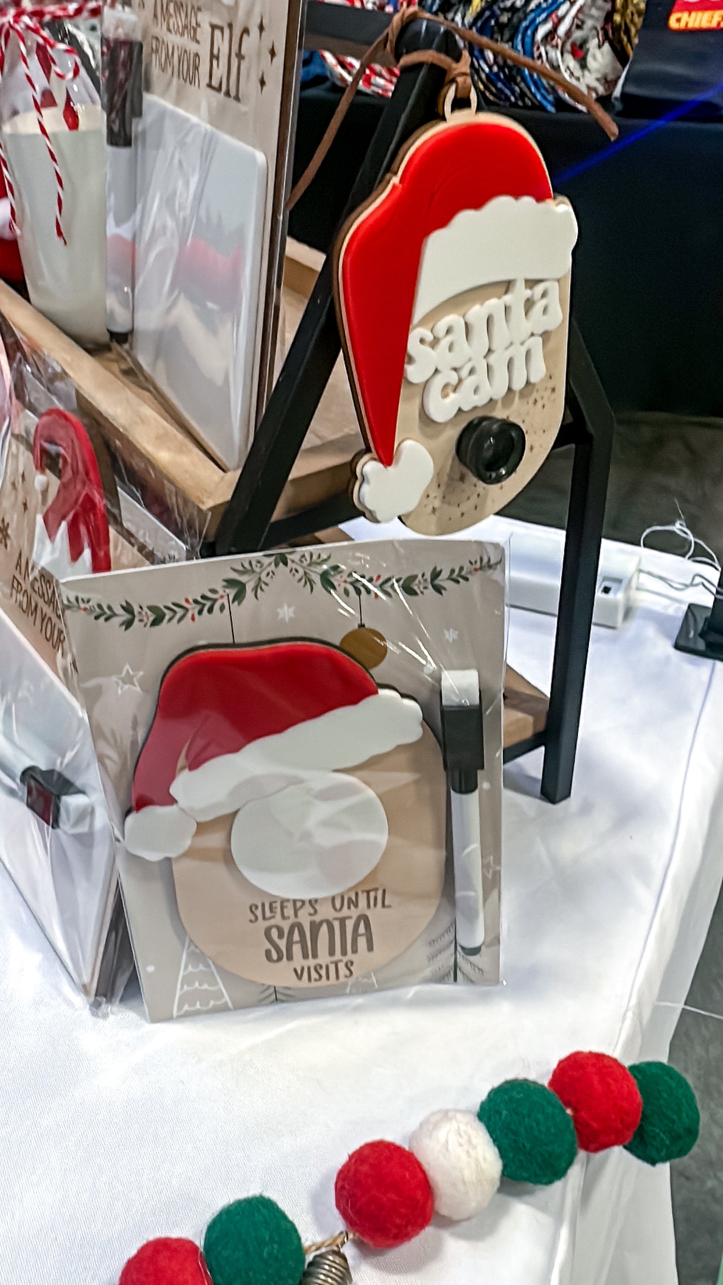 Santa Cam Ornament – Real Camera Lens | Acrylic & Wood Christmas Ornament | Red or Pink Santa Hat